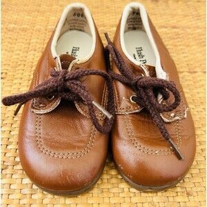 Vintage 90s Hush Puppies Boys Brown Leather Baby Dress Shoes USA Made Sz 5